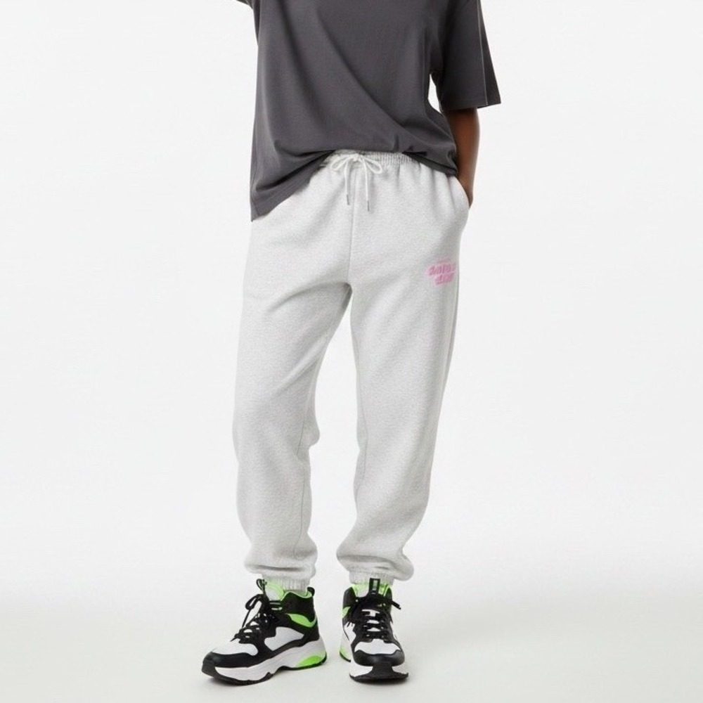 White Fox Comfort Club Joggers Gray Pink Puff Print Oversized Sweatpants XL